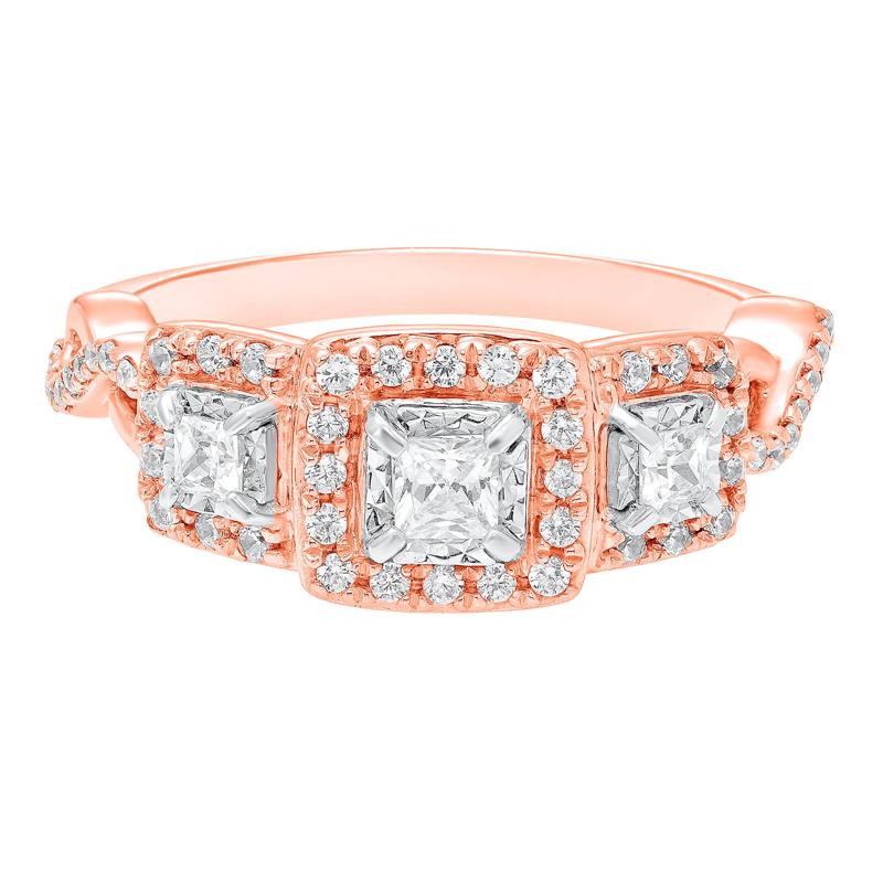 Princess-Cut Diamond Three-Stone Ring in 10K Rose Gold (1/2 ct. tw.) – Image 1 of 3