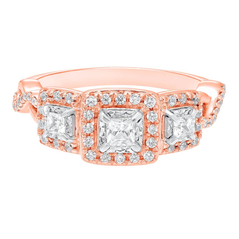 Princess-Cut Diamond Three-Stone Ring in 10K Rose Gold (1/2 ct. tw.) – Image 1 of 3