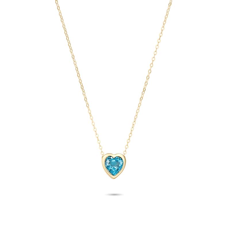 Swiss Blue Topaz Bezel Heart Necklace in 10K Yellow Gold – Image 1 of 3
