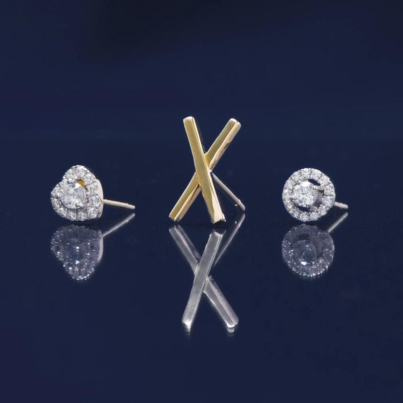 Diamond Heart Halo Earrings in 14K Yellow Gold &#40;1/4 ct. tw.&#41; – Image 2 of 4