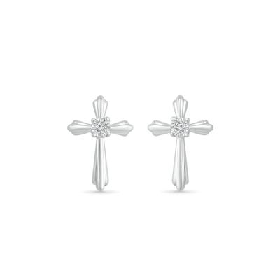 Cross Stud Earrings with Diamond Accents in Sterling Silver