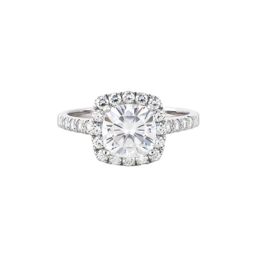 Cushion-Cut Moissanite Halo Ring with Pav&eacute; Band in 14K White Gold (2 7/8 ct. dew) – Image 1 of 4
