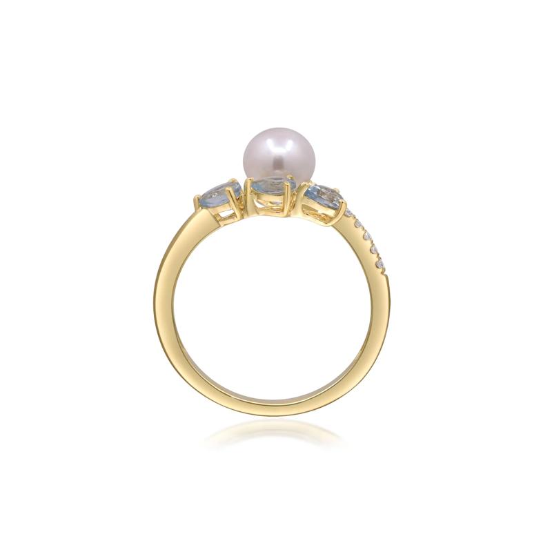 Pearl, Diamond Accent and Aquamarine Ring in 10K Yellow Gold – Image 2 of 4