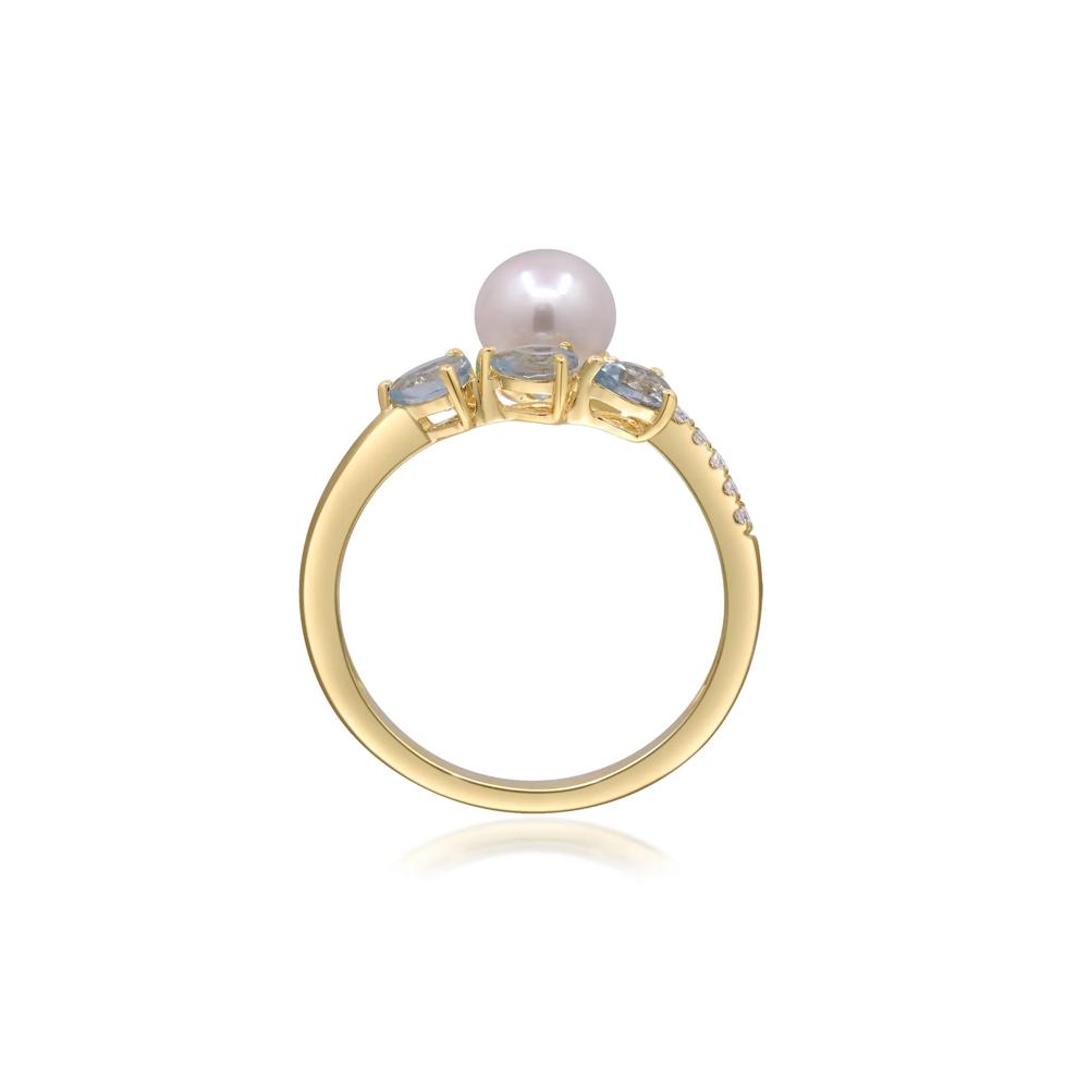 Pearl, Diamond Accent and Aquamarine Ring in 10K Yellow Gold – Image 2 of 4