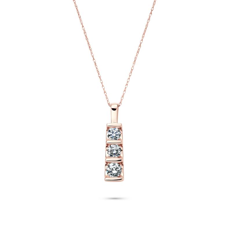Lab Grown Diamond Three-Stone Pendant in 14K Rose Gold &#40;1 ct. tw.&#41; – Image 1 of 4