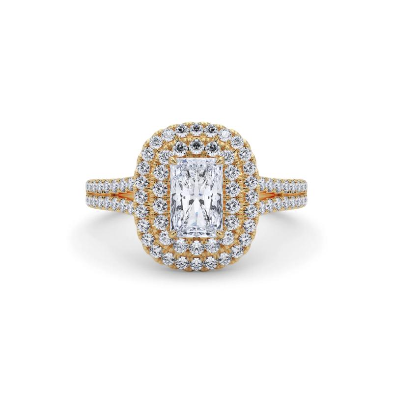 Radiant Diamond Center Double Halo Engagement Ring in 18K Yellow Gold (1-1/4 ct. tw.) – Image 1 of 5