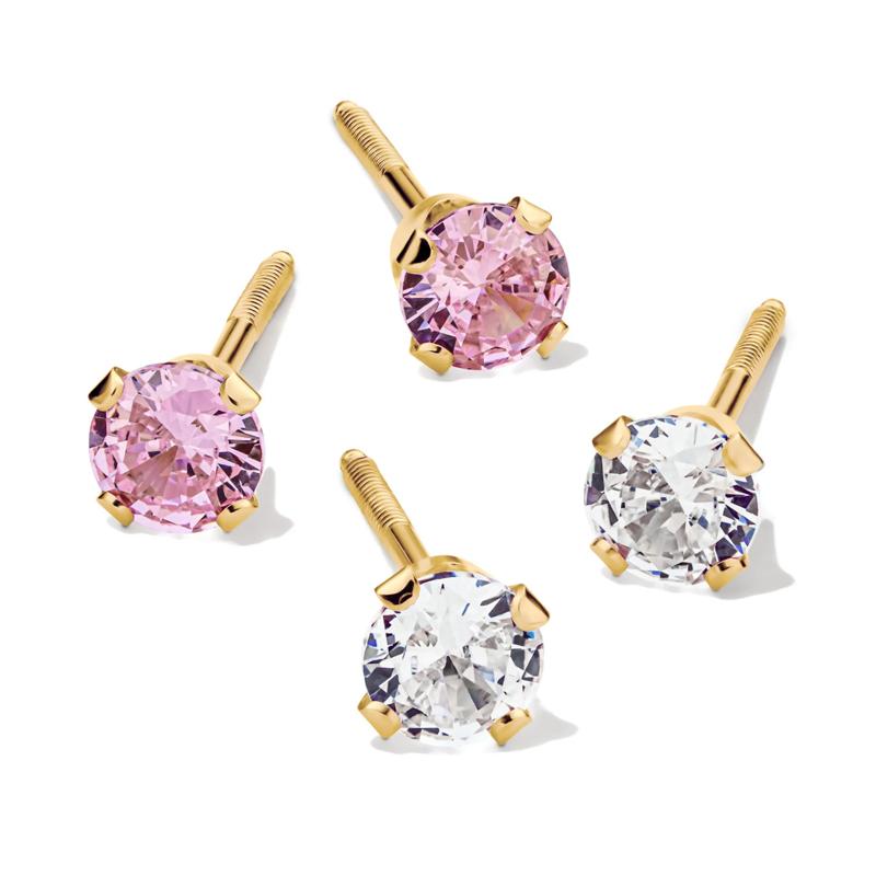 Children&#39;s Pink &amp; White Cubic Zirconia Stud Earring Set in 14K Yellow Gold – Image 1 of 1