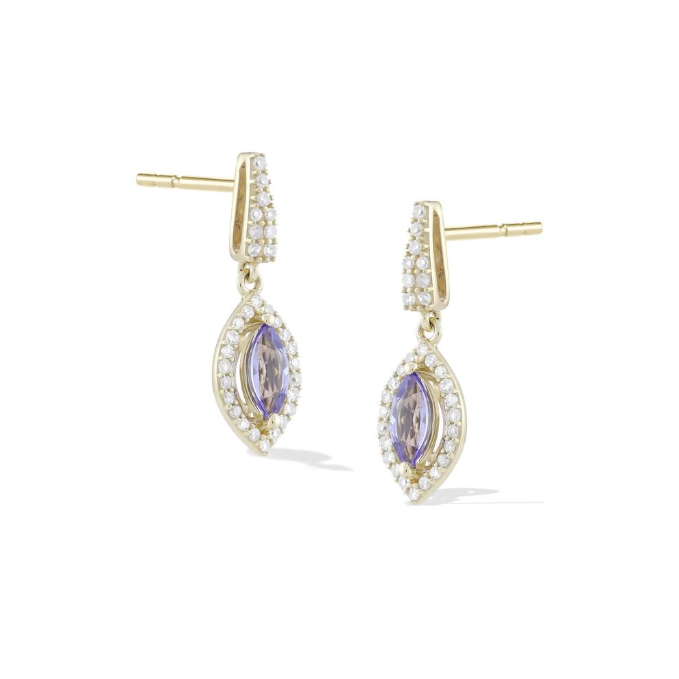 Tanzanite &amp; Diamond Accent Halo Drop Earrings in 10K Yellow Gold (1/5 ct. tw.) – Image 1 of 2