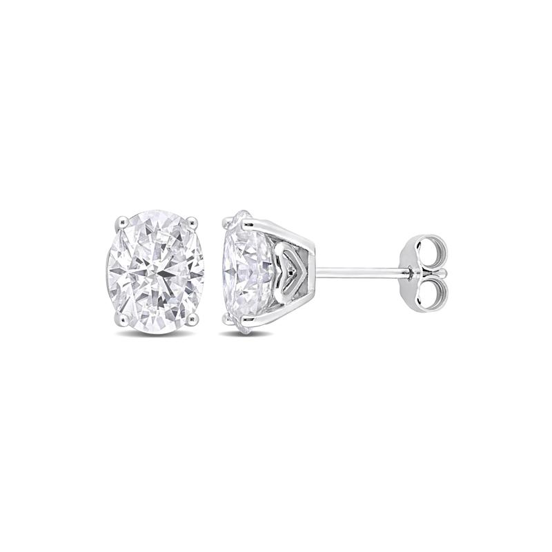 Lab-Created Moissanite Oval Solitaire Stud Earrings in Sterling Silver (4 ct. dew) – Image 1 of 5