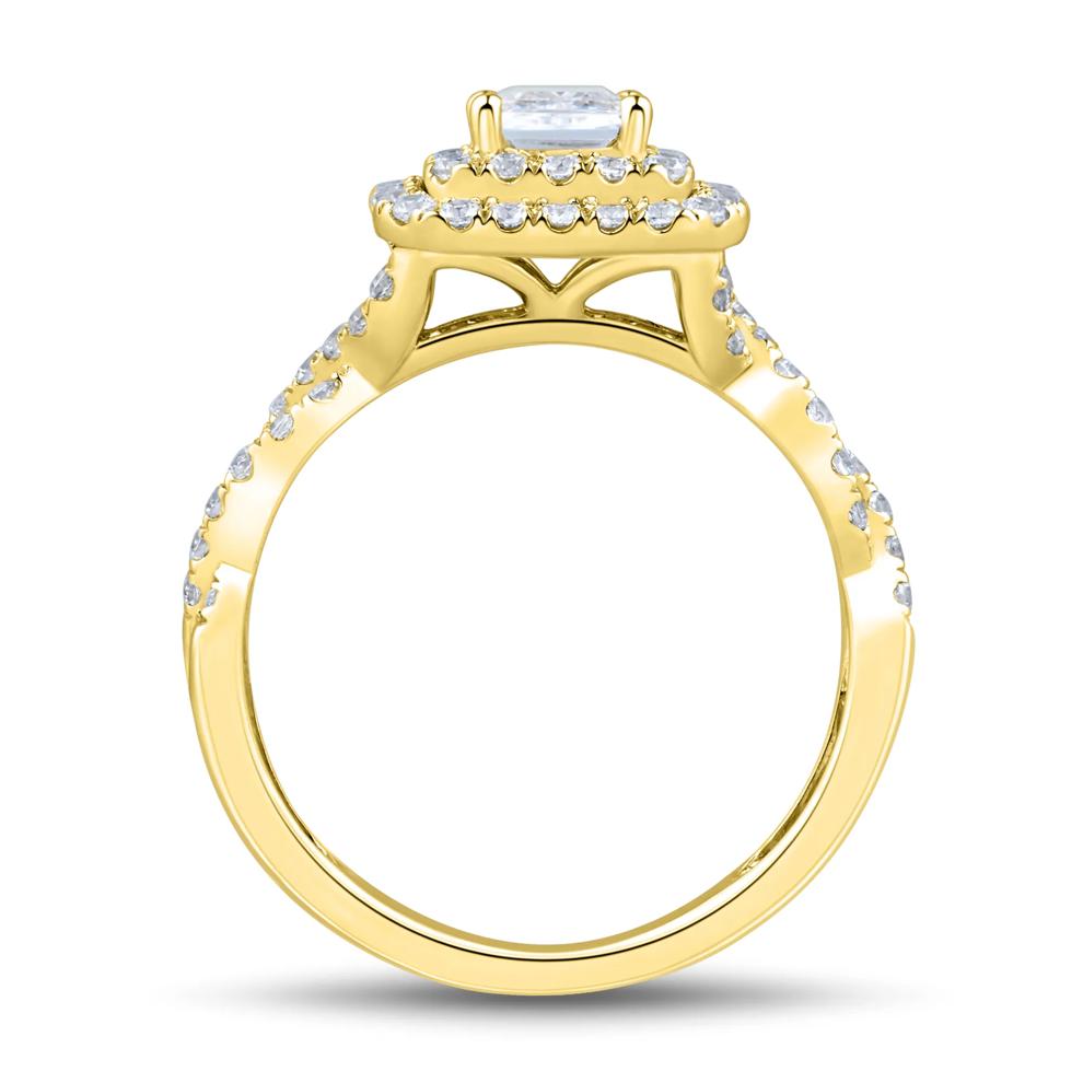 Lab Grown Diamond Emerald-Cut Halo Engagement Ring in 14K Yellow Gold (1 1/2 ct. tw.) – Image 2 of 3