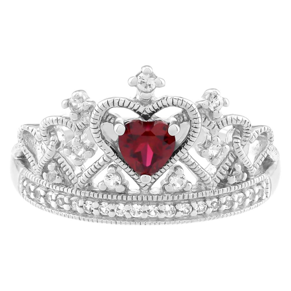 Lab-Created Ruby and Lab-Created White Sapphire Crown Ring in Sterling Silver – Image 1 of 3