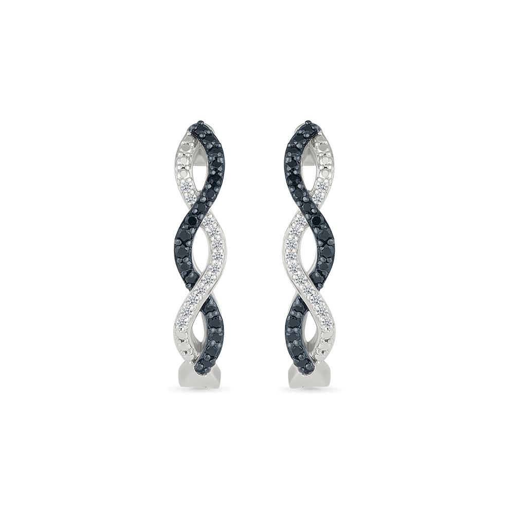 Black and White Diamond Twist Hoops in Sterling Silver (1/4 ct. tw.) – Image 3 of 3