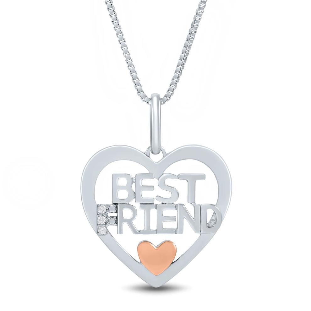 Best Friend Heart Pendant with Diamond Accents in Sterling Silver and 14K Rose Gold – Image 1 of 4