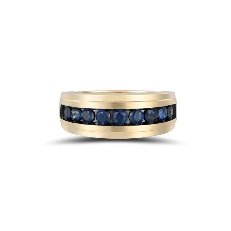 Men&#39;s Blue Sapphire Band in 10K Yellow Gold – Image 1 of 4