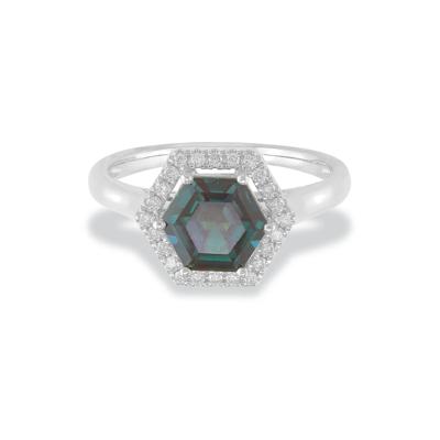 Lab-Created Alexandrite & Diamond Halo Ring in 10K White Gold (1/8 ct. tw.)
