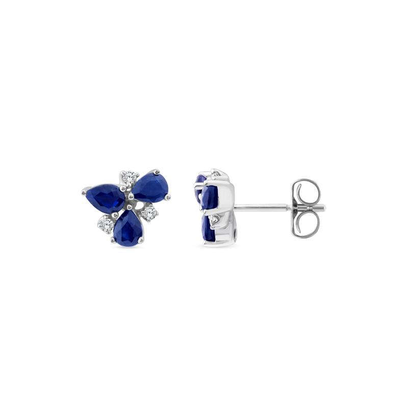 Pear-Shaped Blue Sapphire and Diamond Accent Cluster Stud Earrings in 10K White Gold – Image 1 of 2
