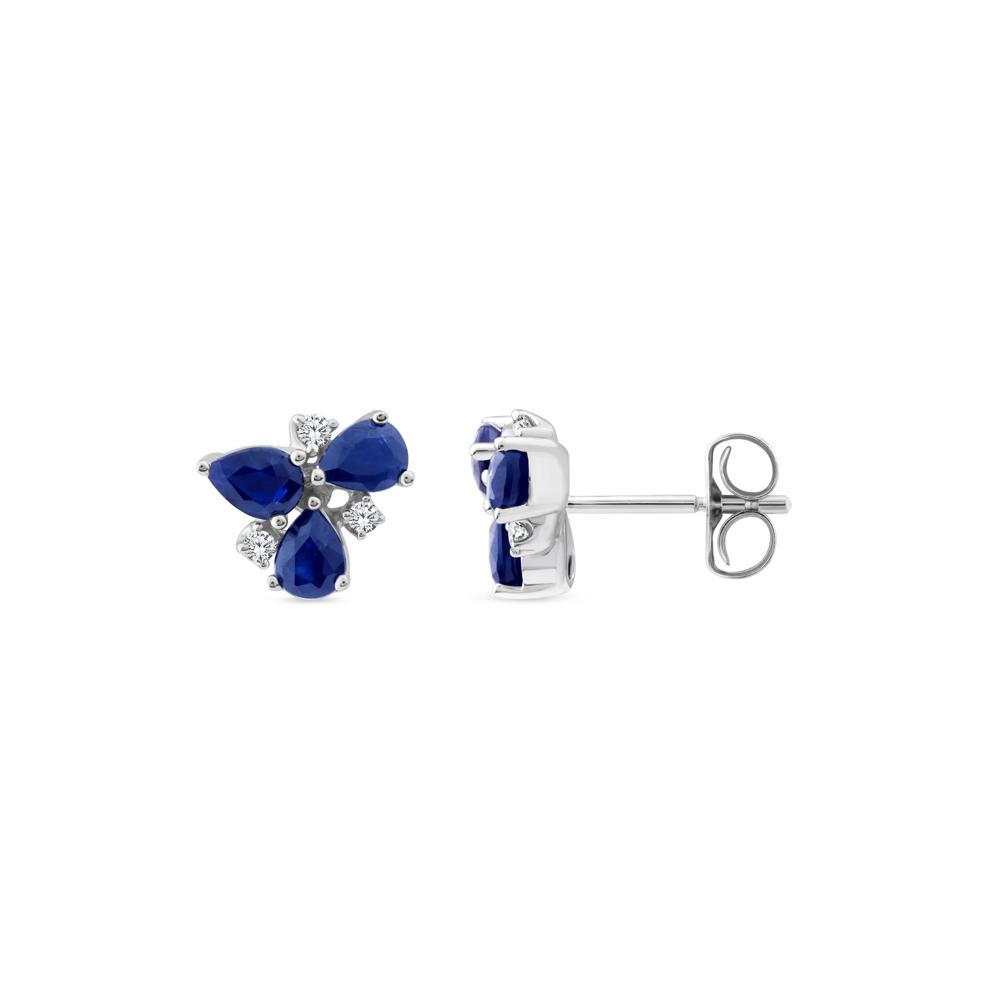 Pear-Shaped Blue Sapphire and Diamond Accent Cluster Stud Earrings in 10K White Gold – Image 1 of 2