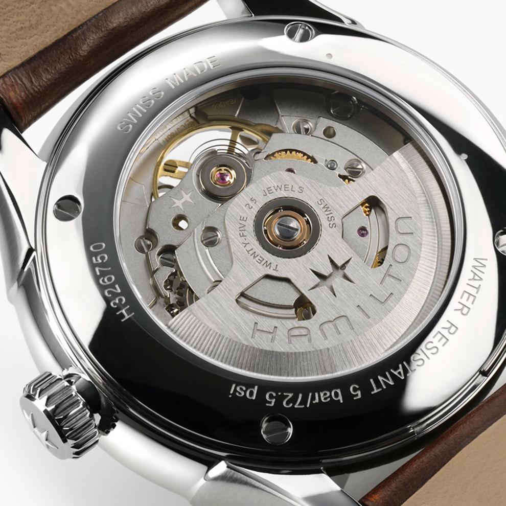 Jazzmaster Open Heart Watch with Brown Leather Strap – Image 2 of 3