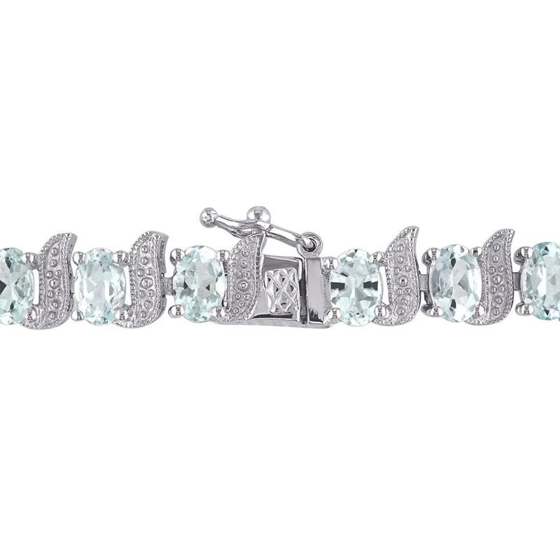 Aquamarine &amp; Diamond Bracelet in Sterling Silver – Image 3 of 4