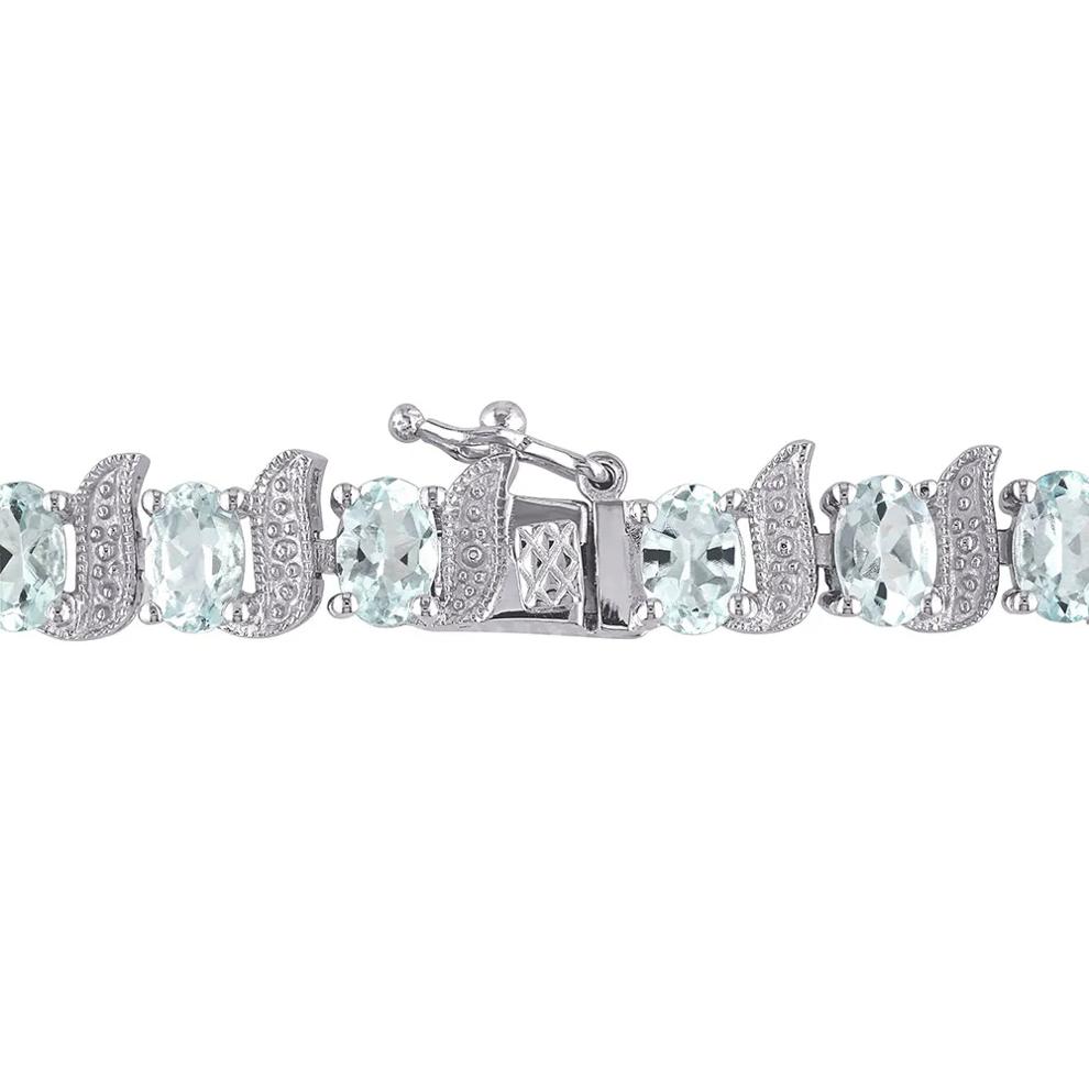 Aquamarine &amp; Diamond Bracelet in Sterling Silver – Image 3 of 4