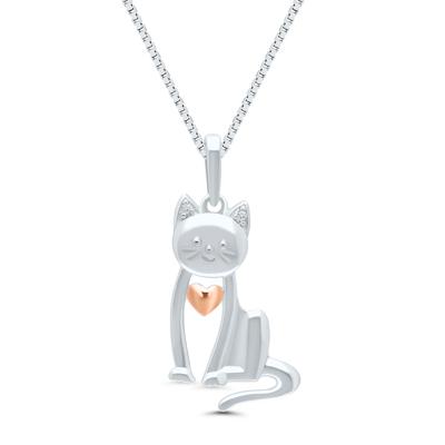 Diamond Cat Pendant in Sterling Silver
