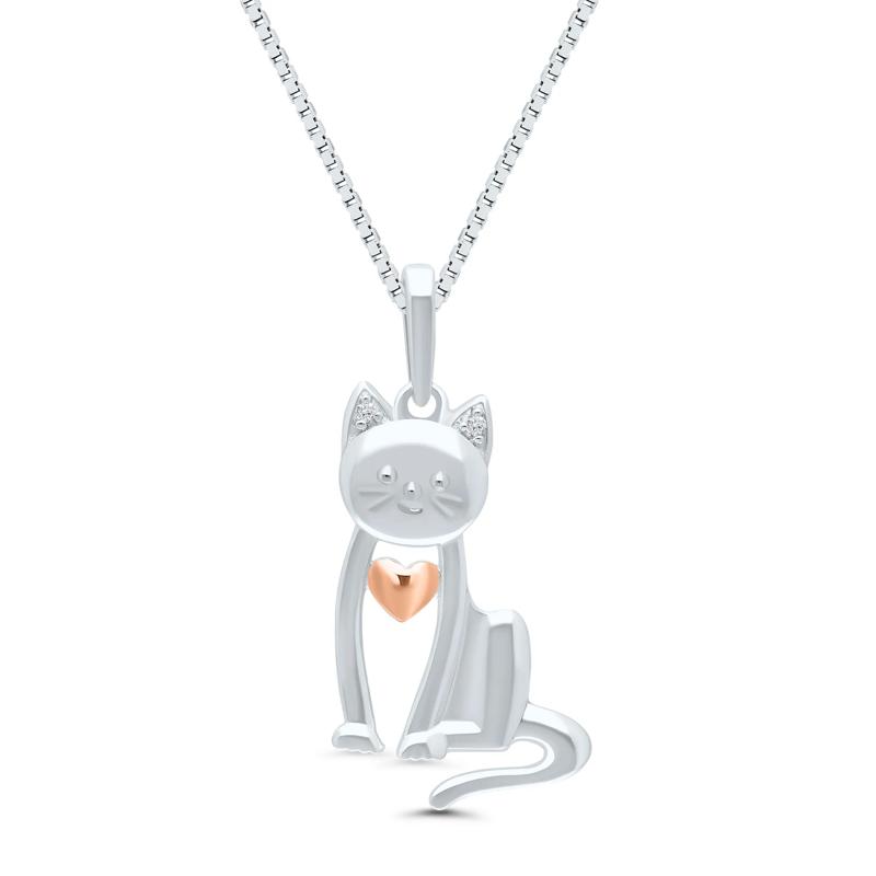 Diamond Cat Pendant in Sterling Silver – Image 1 of 4