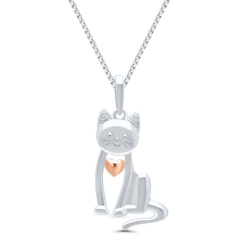 Diamond Cat Pendant in Sterling Silver – Image 1 of 4