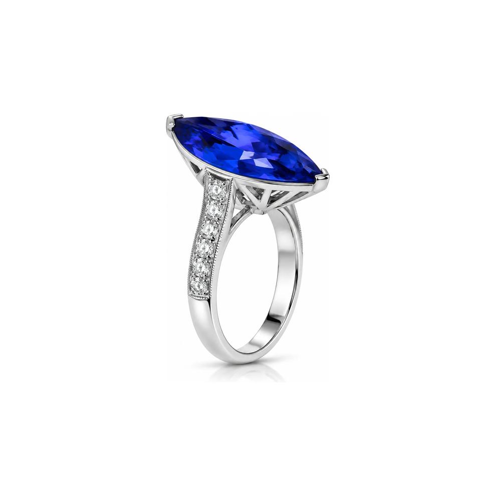 Marquise Tanzanite &amp; Round Diamond Ring in 18K White Gold (3/8 ct. tw.) – Image 3 of 4