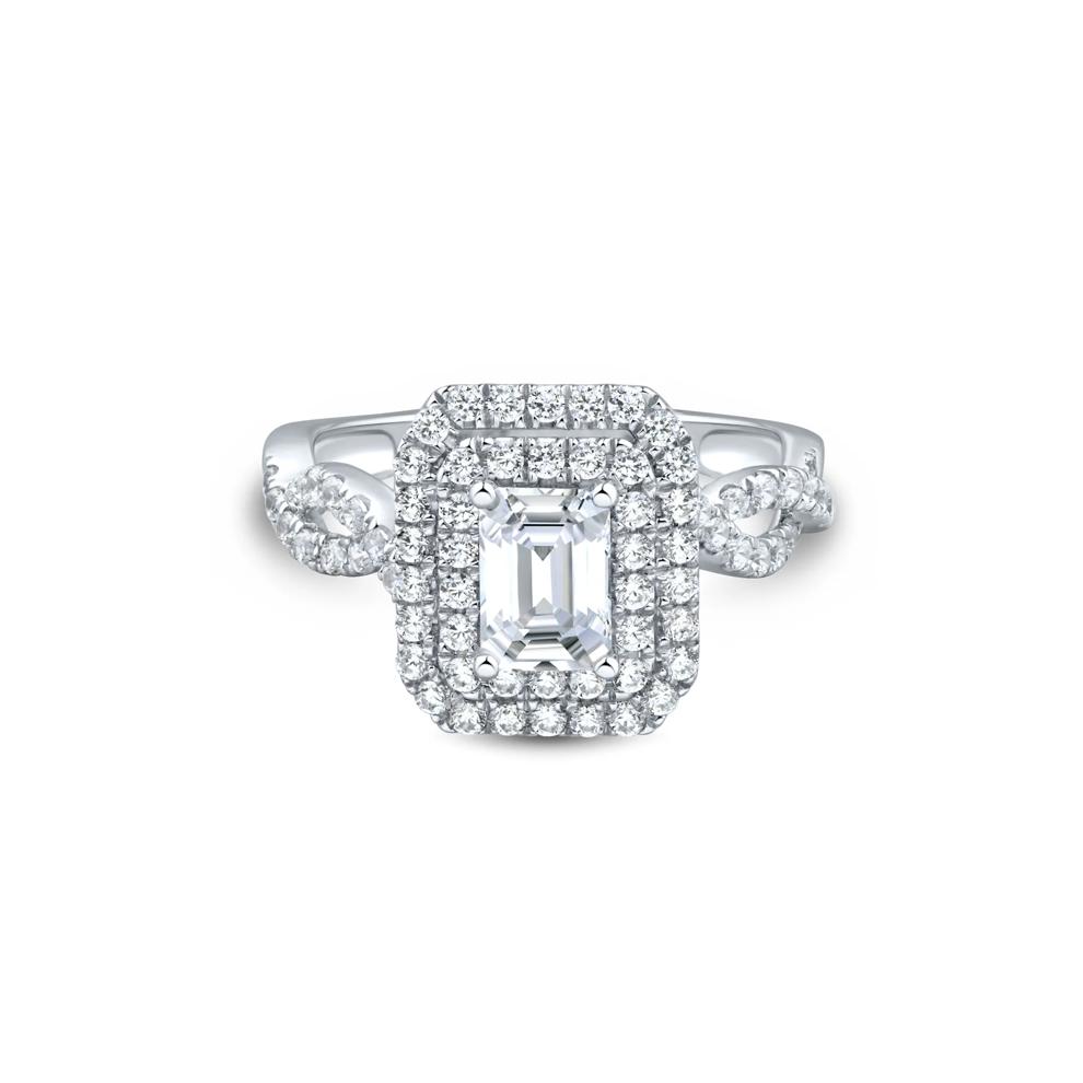 Lab Grown Diamond Emerald-Cut Halo Engagement Ring in 14K White Gold (1 1/2 ct. tw.) – Image 1 of 3