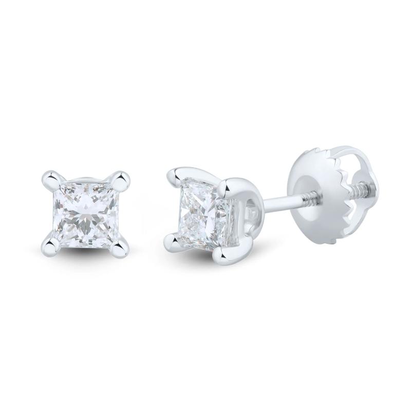 Lab Grown Diamond Stud Earrings with Princess-Cut Solitaires in 14K White Gold &#40;1/2 ct. tw.&#41;  – Image 1 of 3