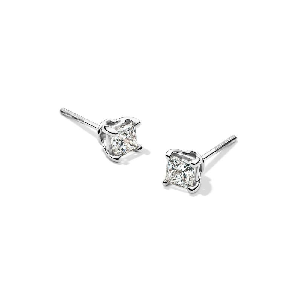 Lab Grown Diamond Stud Earrings with Princess-Cut Solitaires in 14K White Gold (1/2 ct. tw.)  – Image 1 of 3