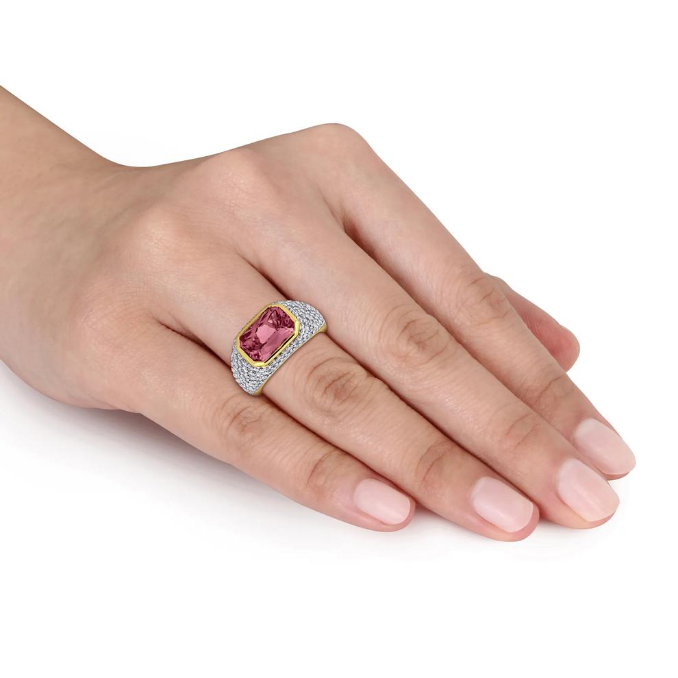 Pink Tourmaline &amp; Diamond Signet Ring in 14K Yellow Gold (1 1/3 ct. tw.) – Image 5 of 7