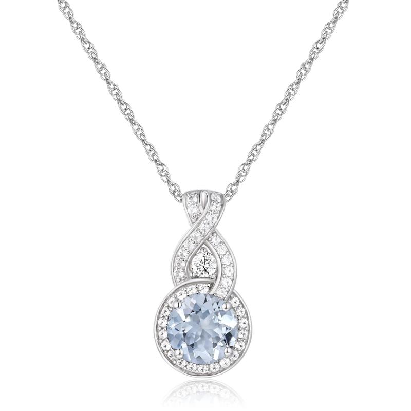 Aquamarine and Lab-Created White Sapphire Pendant in Sterling Silver – Image 1 of 3