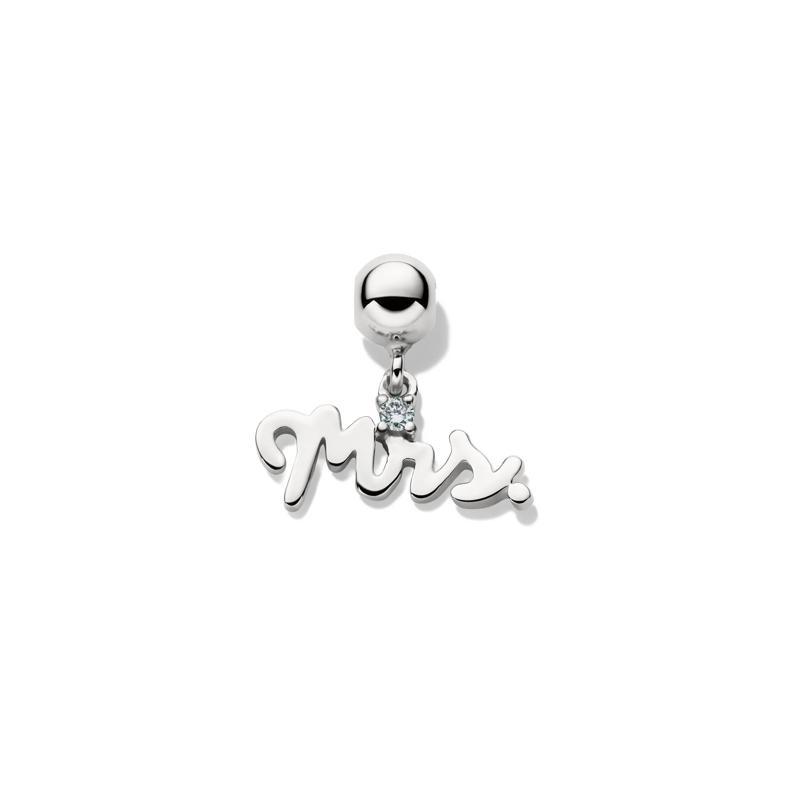 Diamond Accent Mrs Bead Charm in Sterling Silver – Image 1 of 3
