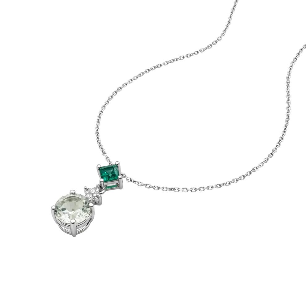 Lab-Created Green Amethyst, Lab-Created Emerald &amp; Lab-Created White Sapphire Drop Pendant Necklace in Sterling Silver – Image 4 of 4