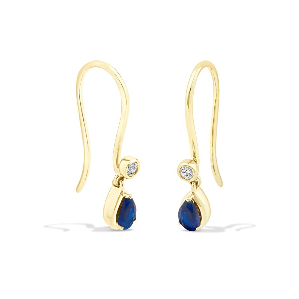 Blue Sapphire &amp; Diamond Accent Drop Earrings in 10K Yellow Gold – Image 1 of 2