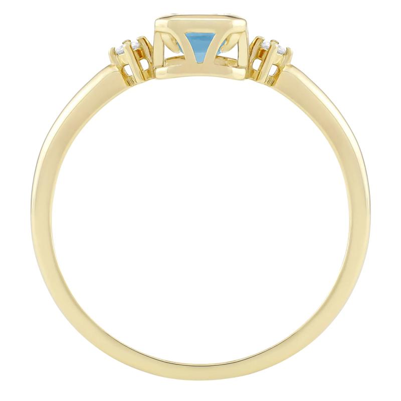 Emerald-Cut Swiss Blue Topaz and Diamond Accent Ring in 10K Yellow Gold – Image 2 of 3