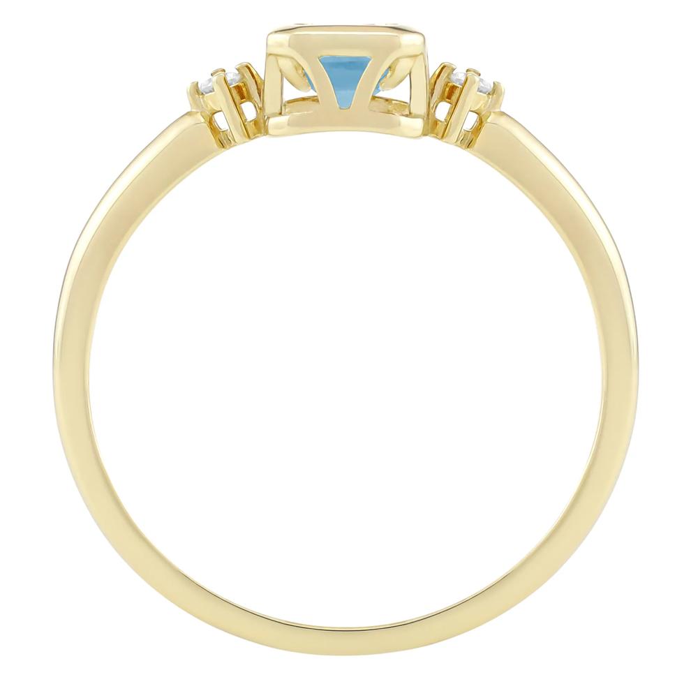 Emerald-Cut Swiss Blue Topaz and Diamond Accent Ring in 10K Yellow Gold – Image 2 of 3