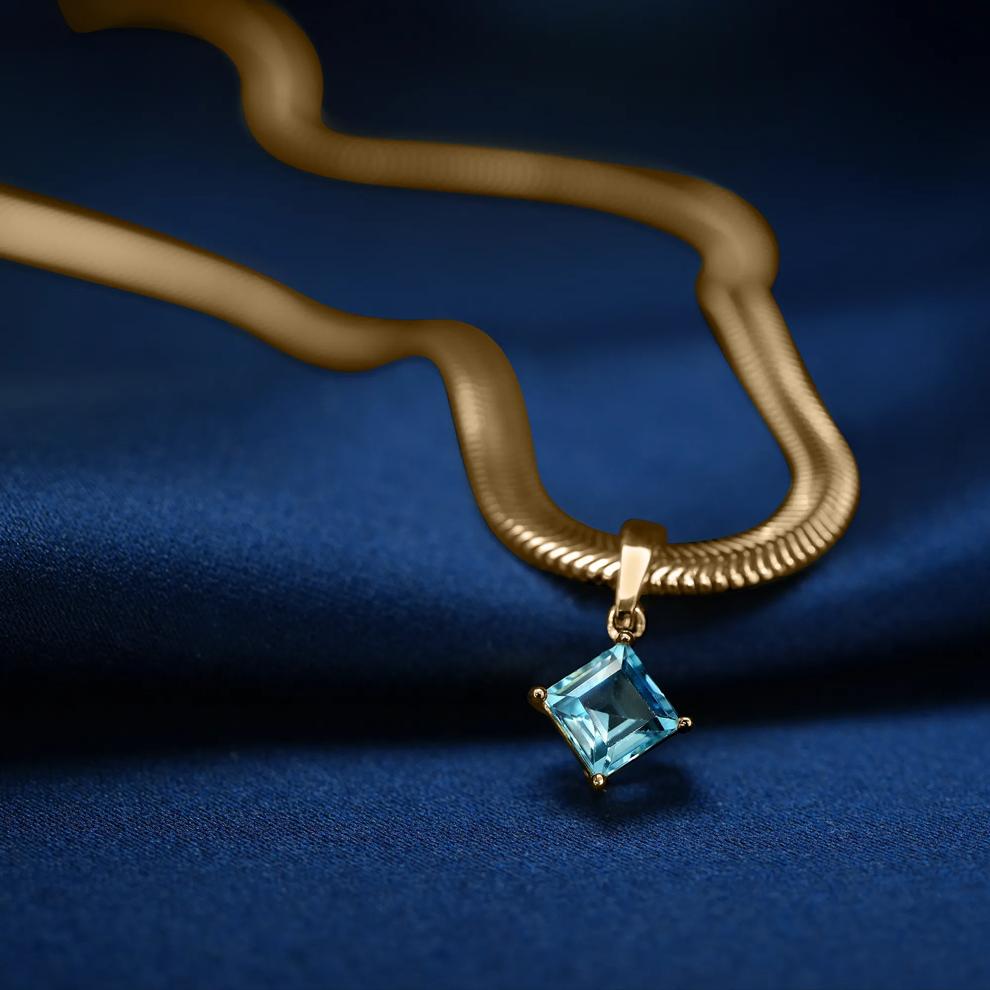 Blue Topaz Square Diamond Shape Clip-On Pendant in Vermeil – Image 5 of 5