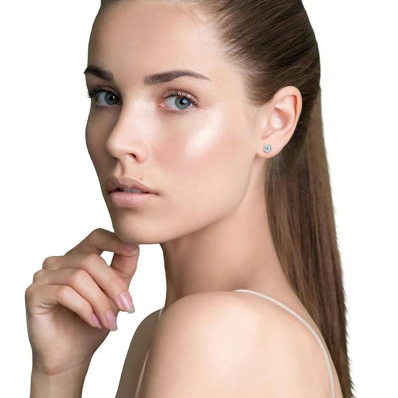 Aquamarine &amp; 1/7 ct. tw. Diamond Earrings in Sterling Silver – Image 2 of 2