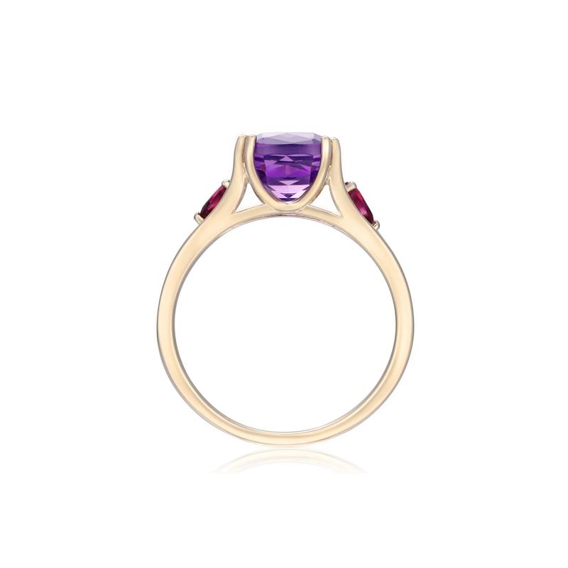 Cushion-Cut Amethyst and Rhodolite Ring in 10K Yellow Gold – Image 2 of 3