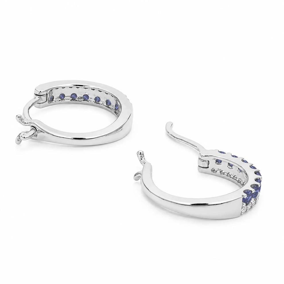 Blue Sapphire &amp; Diamond 14mm Hoop Earrings in 10K White Gold (1/8 ct. tw.) – Image 2 of 2