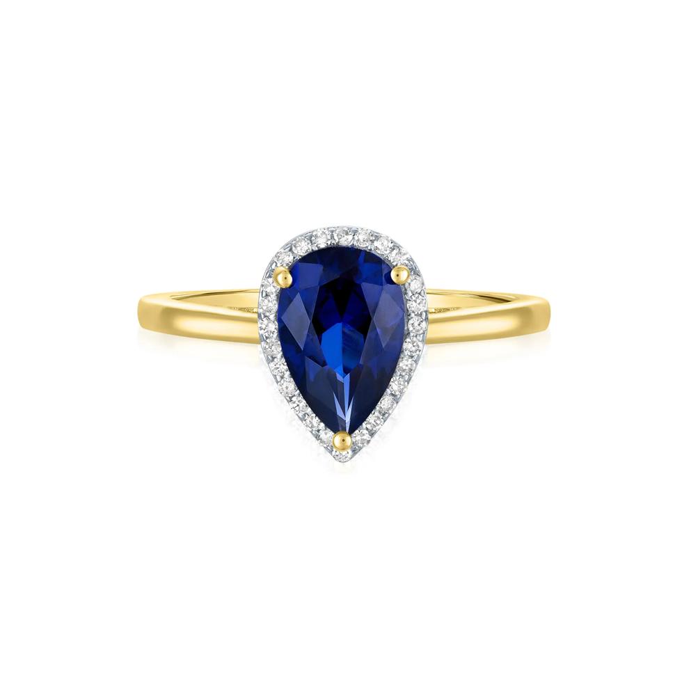 Pear-Shaped Lab-Created Blue Sapphire and Diamond Accent Ring in 10K Yellow Gold – Image 1 of 3