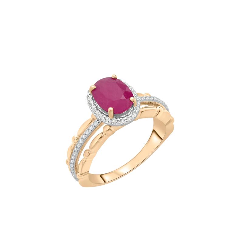 Ruby Oval &amp; Diamond Ring in 14K Yellow Gold &#40;1/5 ct. tw.&#41; – Image 5 of 5