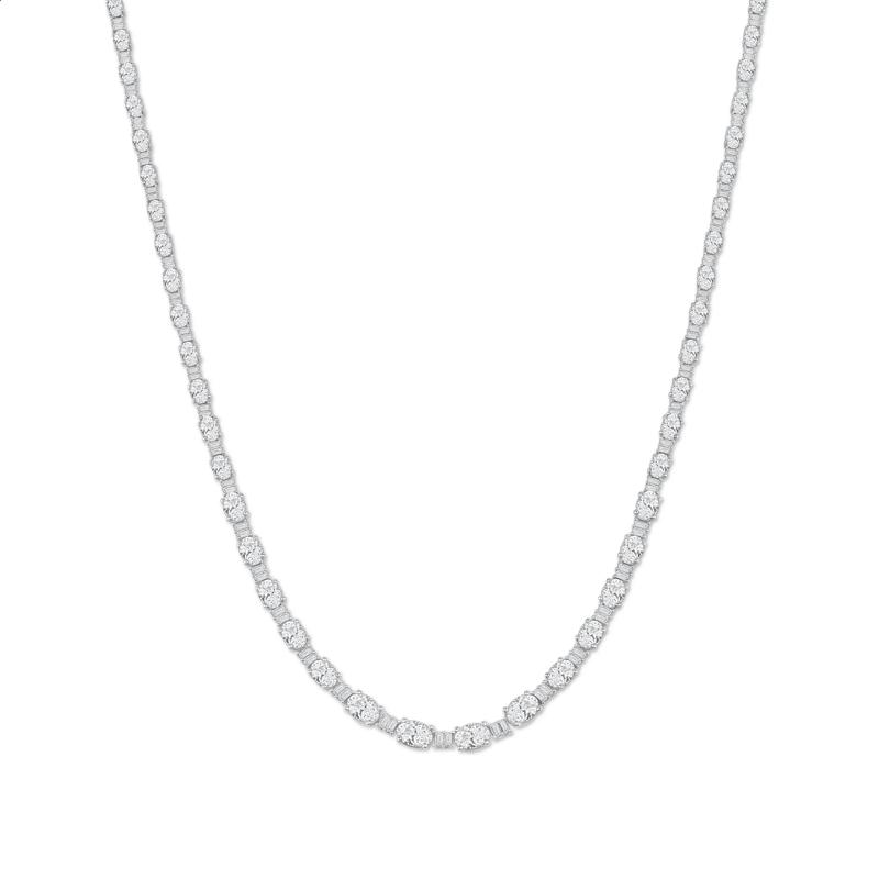 Lab Grown Diamond Oval and Baguette Split Necklace in 14K White Gold &#40;20 ct. tw.&#41; – Image 1 of 2