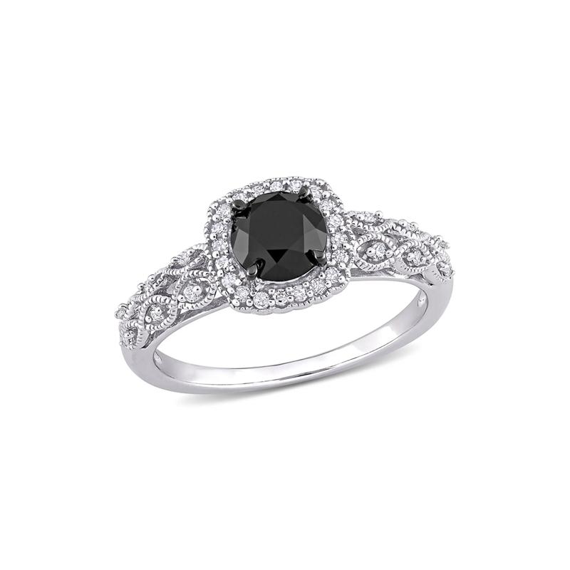 Black &amp; White Diamond Ring with Cushion-Shaped Halo in 10K White Gold &#40;1 1/7 ct. tw.&#41; – Image 4 of 5