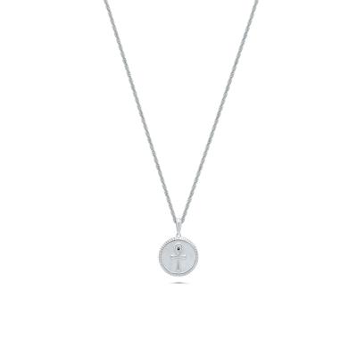 Men's Black Diamond Accent Ankh Cross Medallion Pendant Necklace in Sterling Silver