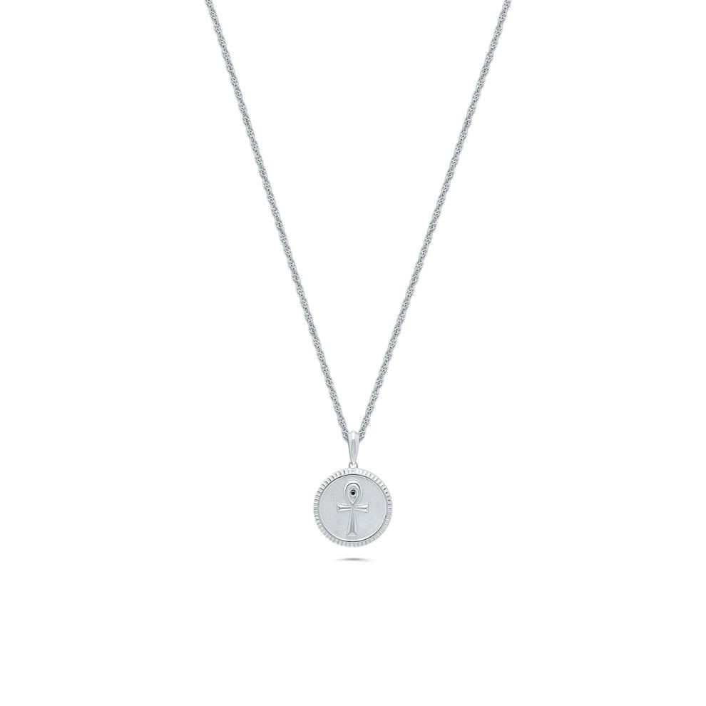 Men's Black Diamond Accent Ankh Cross Medallion Pendant Necklace in Sterling Silver – Image 1 of 4