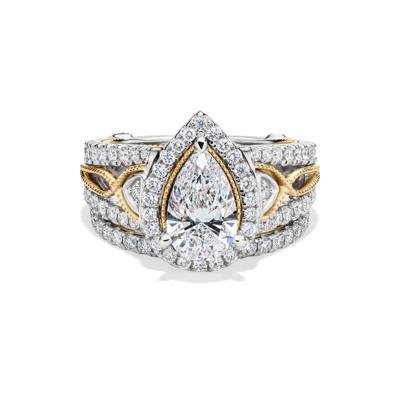 Aria Lab Grown Diamond Pear-Shaped Halo Bridal Set in 14K White & Yellow Gold (2 5/8 ct. tw.)