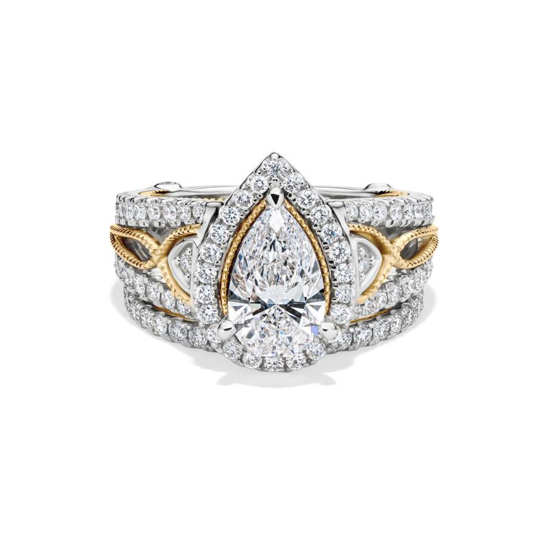 Aria Lab Grown Diamond Pear-Shaped Halo Bridal Set in 14K White &amp; Yellow Gold &#40;2 5/8 ct. tw.&#41; – Image 1 of 6
